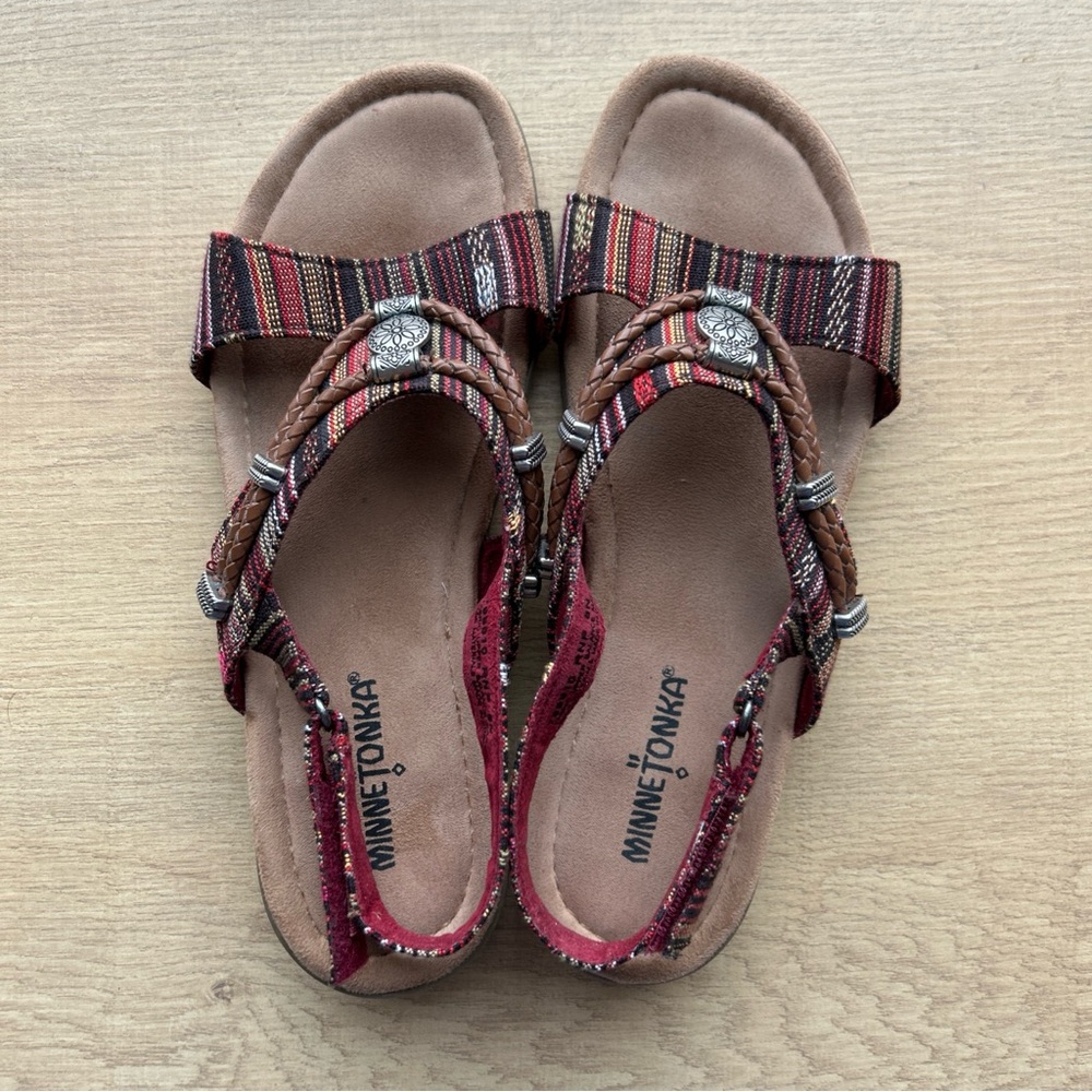 Minnetonka Sandals - Multicolor Stripes and Braided Accents